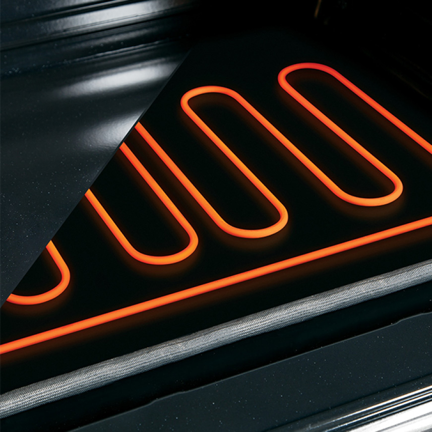 A closeup of the baking element