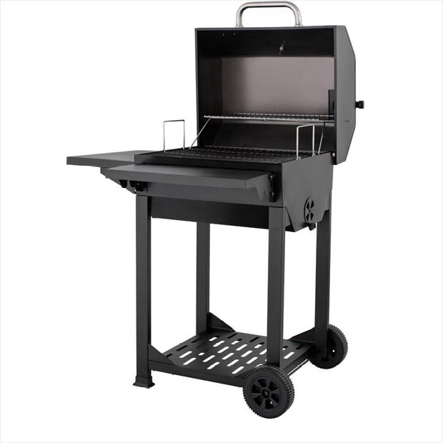 Nexgrill Cart Style Charcoal Grill In Black With Side Shelf And Black Nexgrill Charcoal Wood Grill Detail