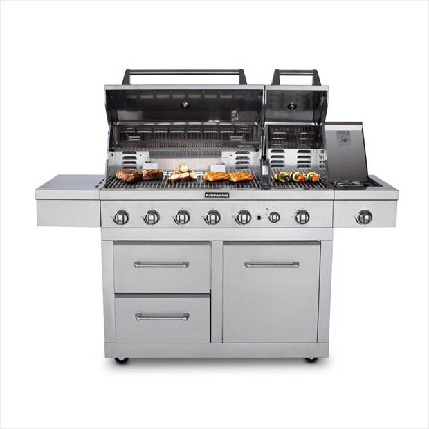 Kitchenaid 6 Burner Dual Chamber Propane Gas Grill In Stainless Stainless Steel Kitchenaid Dual Fuel Grill Detail