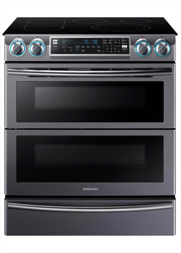 Samsung Flex Duo 5 8 Cu Ft Slide In Double Oven Electric Range Flex Duo Oven Splits Into Two Ovens With Separate Heat Controls