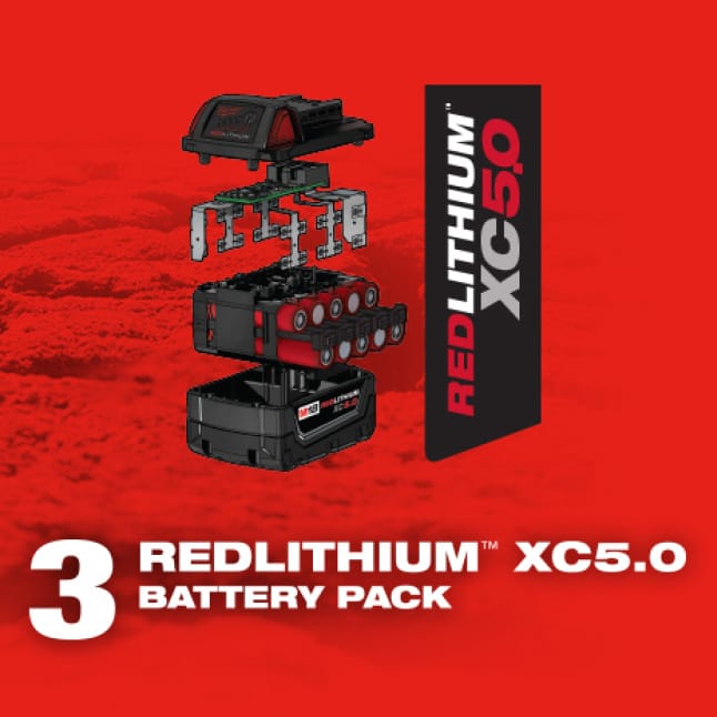 Graphic of the parts of a Milwaukee REDLITHIUM XC5.0 Battery Pack