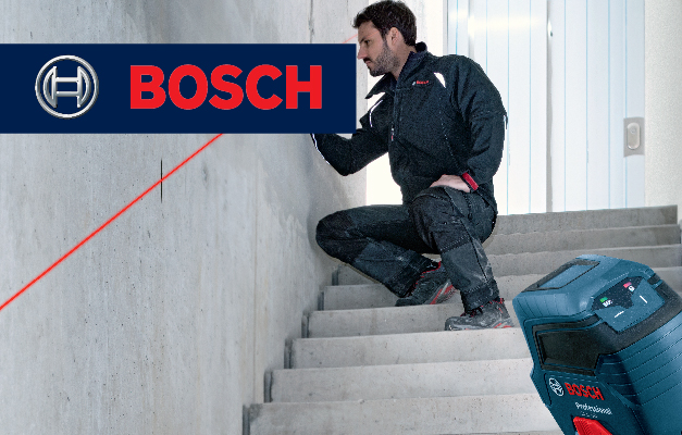 Bosch GLL 50 projecting angled line on wall for stair railing. Bosch GLL 50 projecting angled line on wall for stair railing.