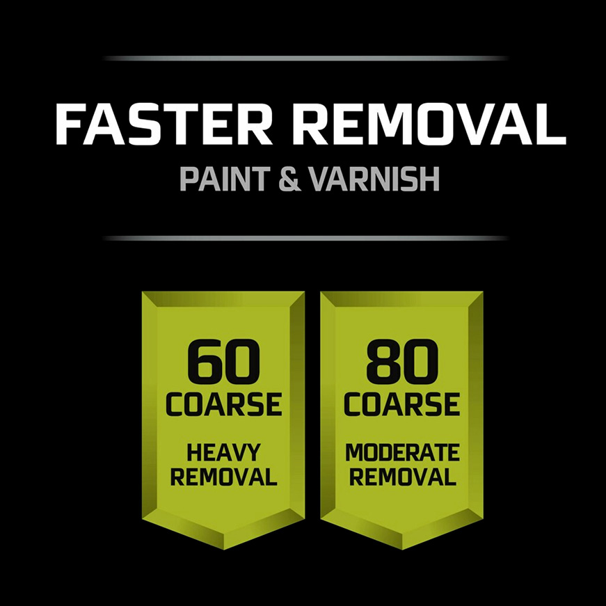 60 coarse for heavy removal; 80 coarse for moderate removal 60 coarse for heavy removal; 80 coarse for moderate removal