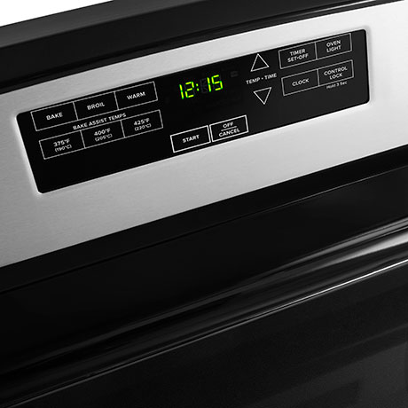 The control panel offers settings for bake, broil and warm, in addition to temperature and timer settings.
