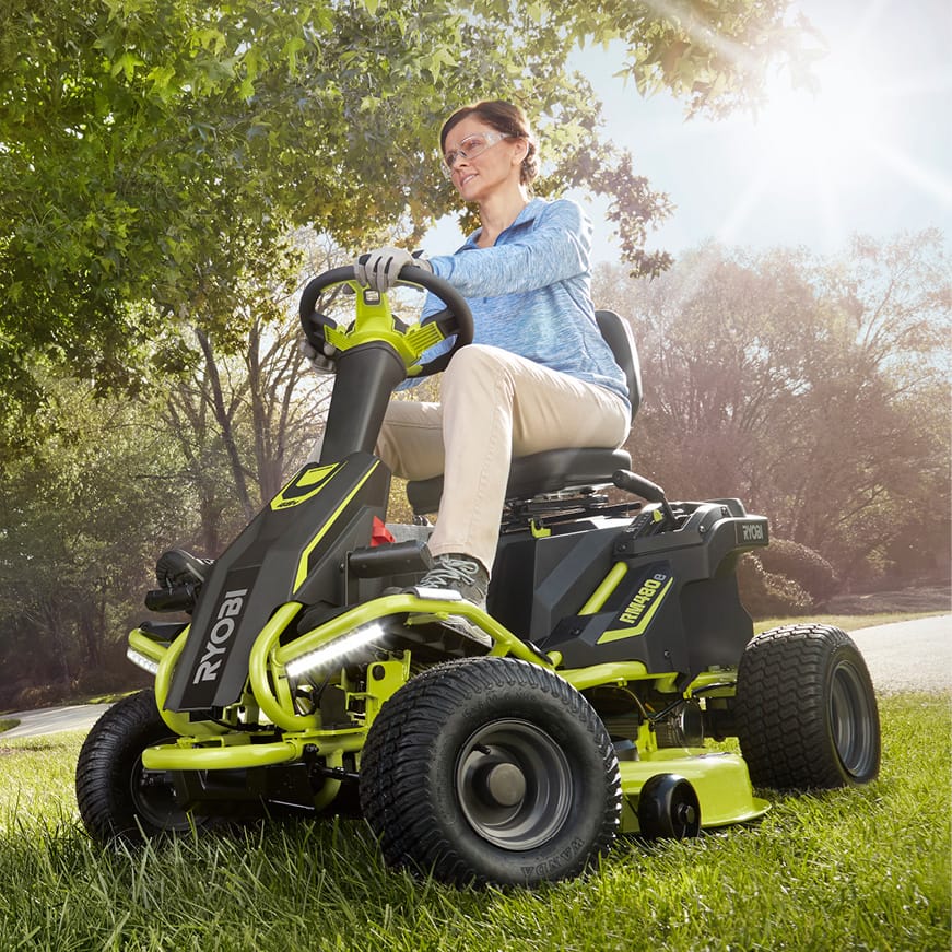 RYOBI 38 in. 100 Ah Battery Electric Rear Engine Riding Lawn Mower ...