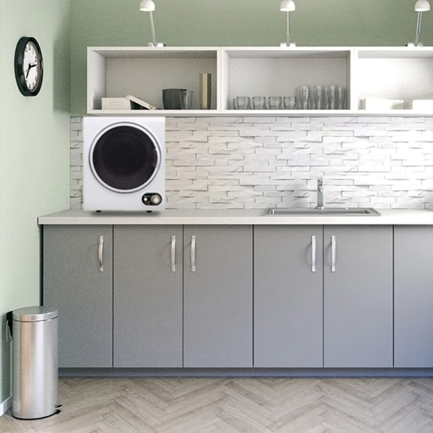 Select dryers can be placed on a laundry rack, counter or wall-mounted
