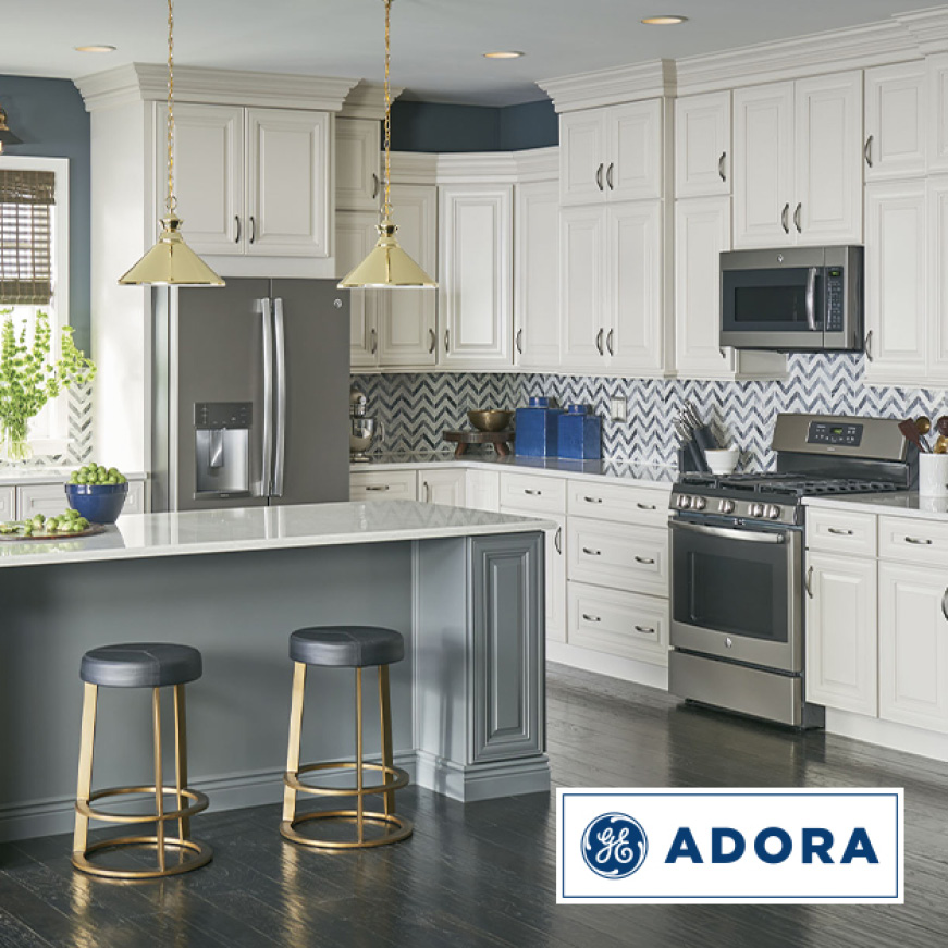 A cozy and stylish kitchen with several Adora appliances installed. The Adora logo is superimposed in the bottom-right corner. A cozy and stylish kitchen with several Adora appliances installed. The Adora logo is superimposed in the bottom-right corner.