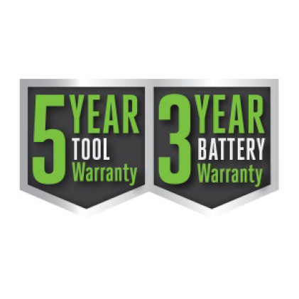 Warranty badge icon for 5 year tool and 3 year battery warranty.