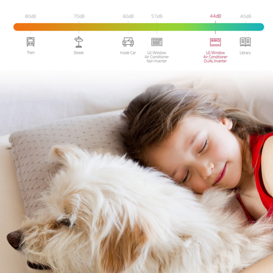 Young girl sleeping soundly with dog and a lo-decibel chart Young girl sleeping soundly with dog and a lo-decibel chart