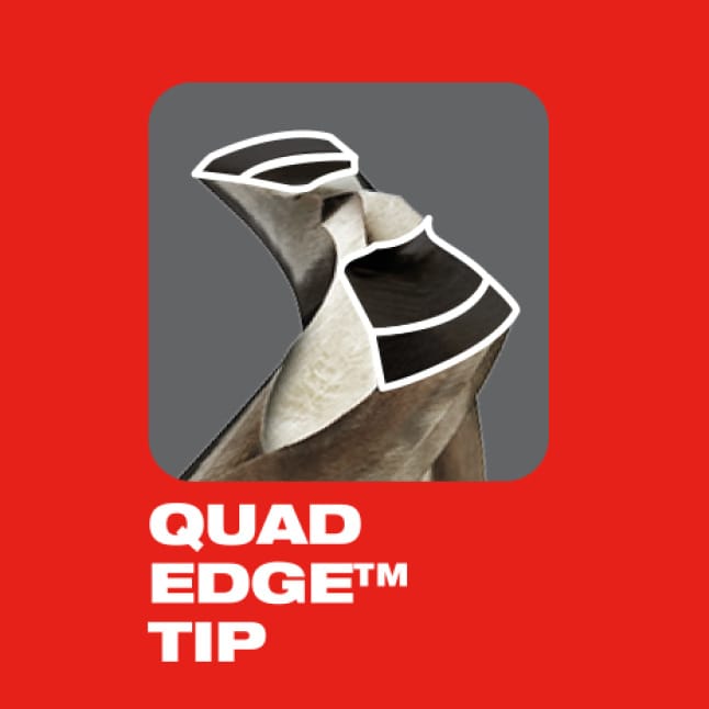 The QUAD EDGE tip delivers a precision start and four cutting edges to create smaller chips