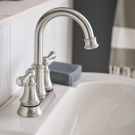 MOEN Brecklyn 4 in. Centerset 2-Handle Bathroom Faucet in Spot Resist ...