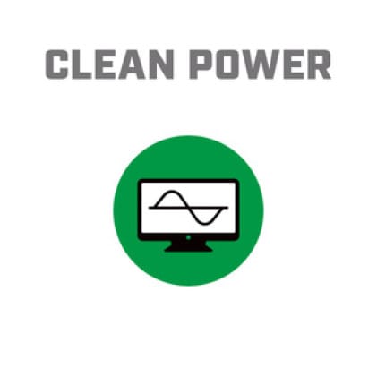 Icon image of computer screen with sine waves showing Clean Power