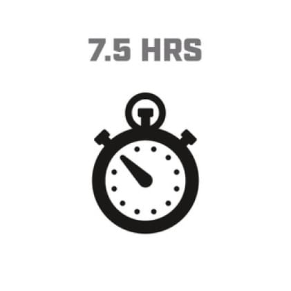 Icon image of clock showing 7.5 hour run time