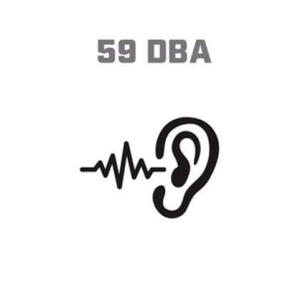 Icon image of soundwaves entering ear, showing 59 DBA