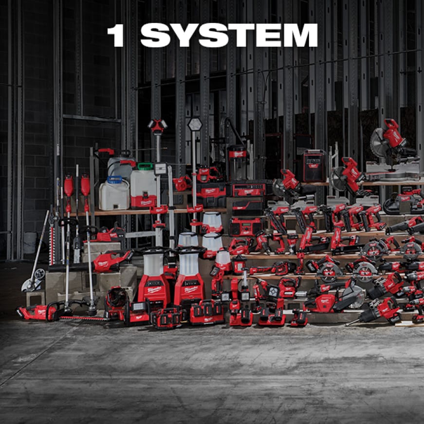 A wide selection of M18 cordless tools and solutions lined up