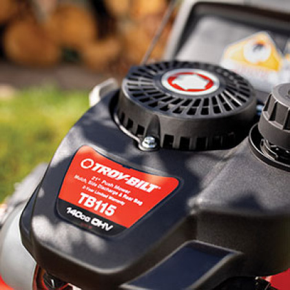 Troy-Bilt gas walk behind mower, push mower, lawn mower, simple starting, reliable starting