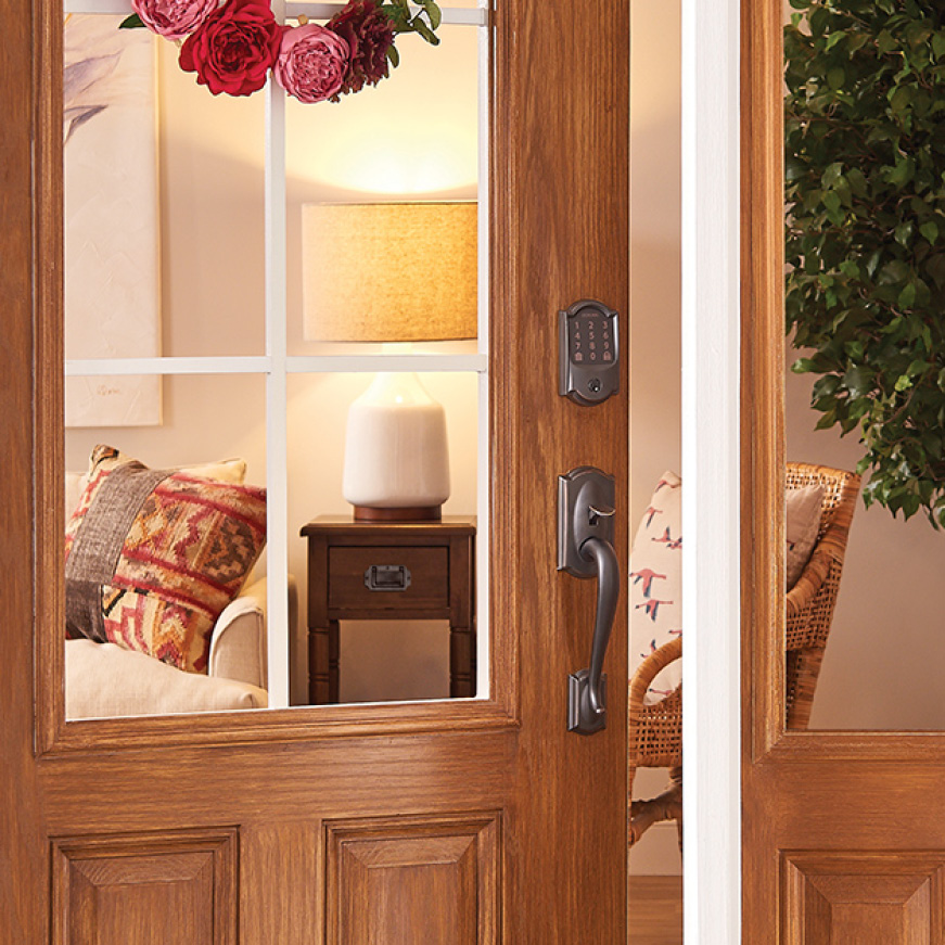 Schlage Camelot Encode Smart Wifi Door Lock With Alarm In Satin