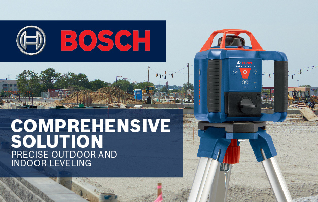 Bosch GRL 800-20 HVK being used on outdoor jobsite for leveling and grading. Bosch GRL 800-20 HVK being used on outdoor jobsite for leveling and grading.