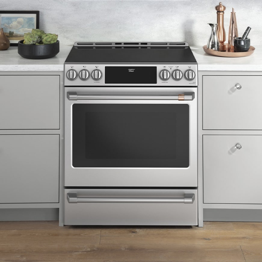 Cafe 30 in. 5.7 cu. ft. Slide-In Electric Range with Self Cleaning ...