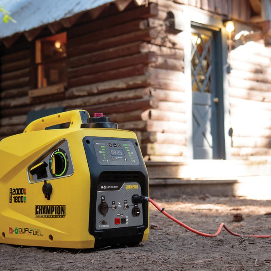 Lifestyle image of inverter generator powering a cabin Lifestyle image of inverter generator powering a cabin