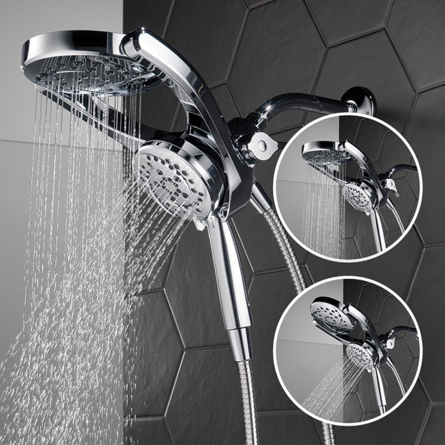 Delta HydroRain TwoinOne 4Spray 6 in. Dual Wall Mount Fixed and Handheld Shower Head in