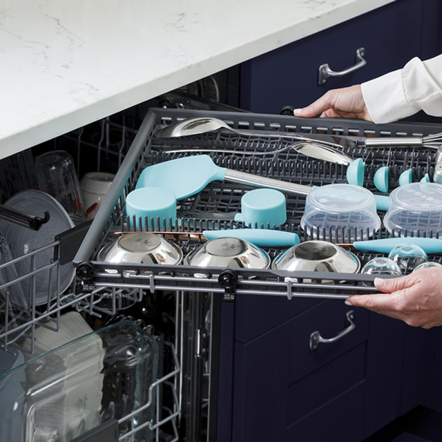 dishwasher with utensil rack on top
