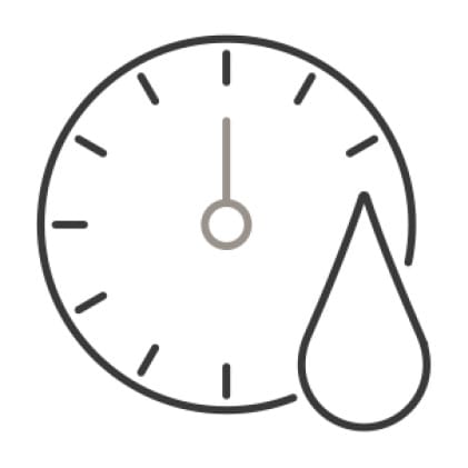 An icon of a clock with a drop of water superimposed in the corner, demonstrating the 60 minute wash cycle.