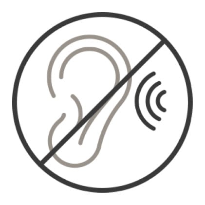An icon of an ear picking up sound has been struck through, signifying that the sound produced by the dishwasher is not heard.
