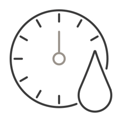 An icon of a timer’s face. An water droplet is superimposed over the lower right corner of the timer.