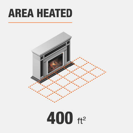 This electric fireplace has a heated area of 400 ft²