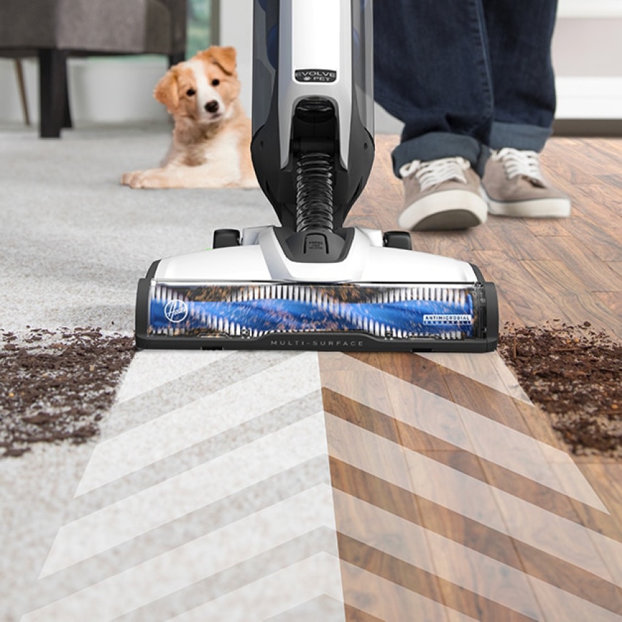 Evolve Vacuum Cleaning Multiple Floor Surfaces.