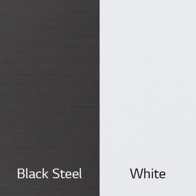 The WashTower is available in White and Black Steel.