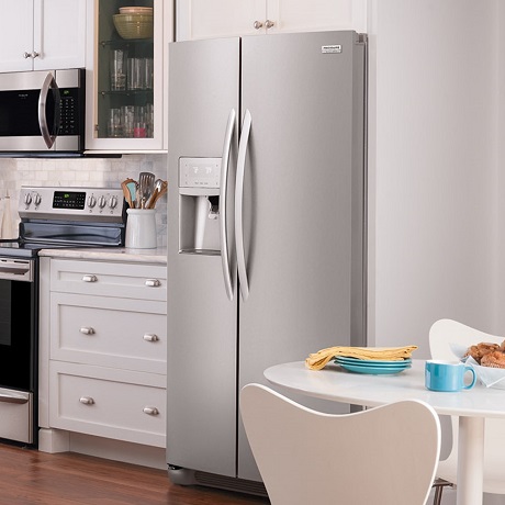 Kitchen with counter depth refrigerator