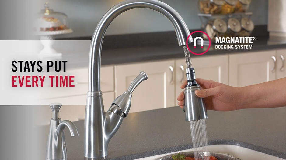 Delta Allora Single Handle Pull Down Sprayer Kitchen Faucet With Magnatite Docking In Arctic Stainless