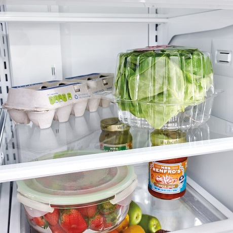 Food on edge-to-edge interior shelf