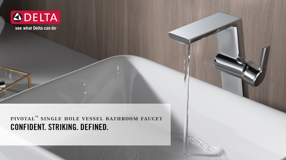 Image depicts a faucet with water running with text "Confident. Striking. Defined." Image depicts a faucet with water running with text "Confident. Striking. Defined."