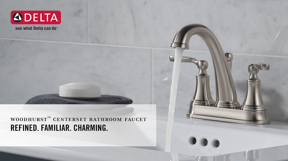 Image depicts a faucet with water running and text "Refined. Familiar. Charming." Image depicts a faucet with water running and text "Refined. Familiar. Charming."