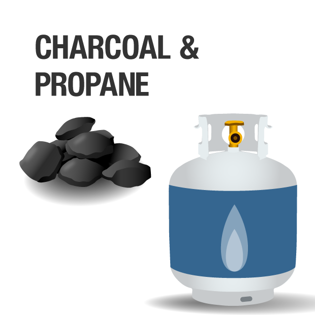 Smoker fueled by propane and charcoal Smoker fueled by propane and charcoal