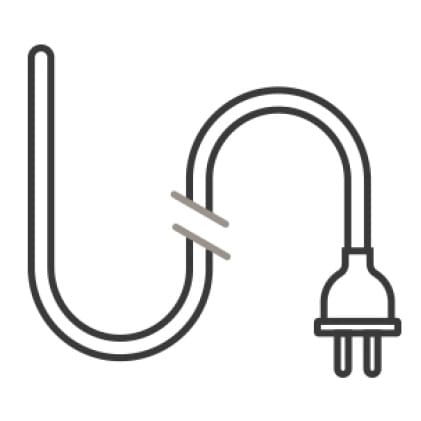 An icon of an electrical cord and plug with a disconnect in the center, signifying certain features being deactivated while in Shabbos mode.