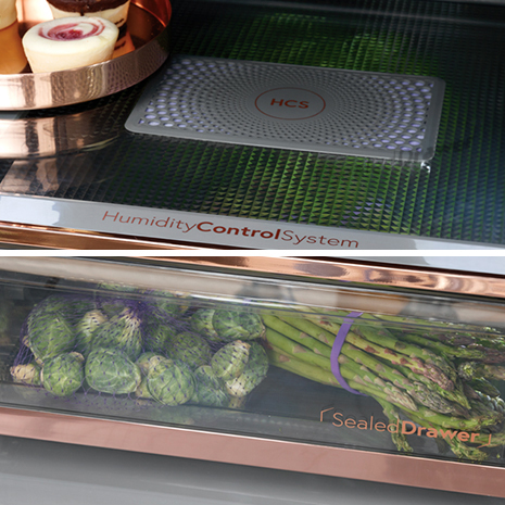 Fresh foods sit inside the humidity-controlled drawer
