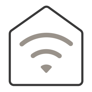 An icon of a home.Signal waves from the center of the house illustrate the home’s wifi capabilities.
