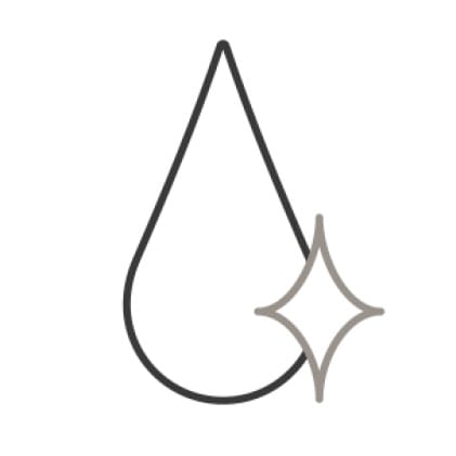 An icon of a water droplet.A single sparkle shines in the corner, demonstrating its purity.