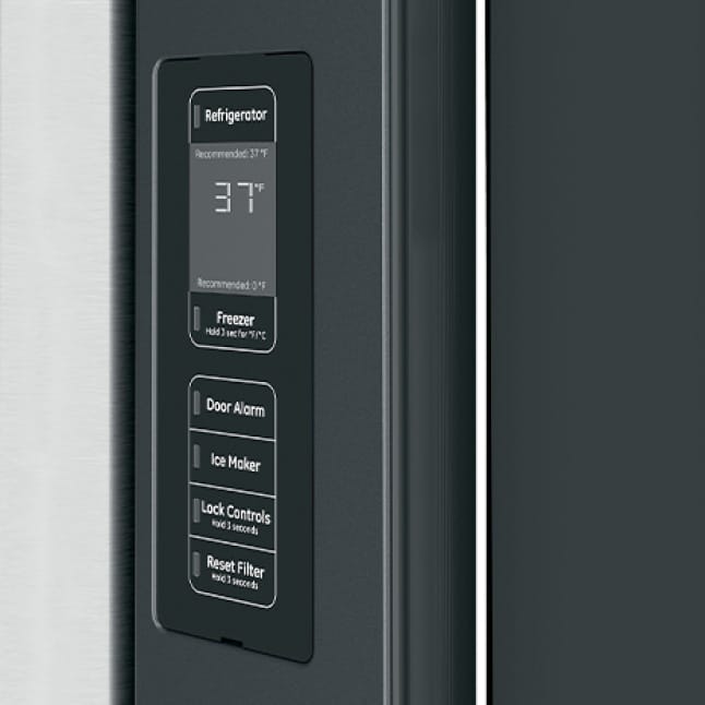 The controls on the side of the door are shown, reading a temperature of 37 degrees