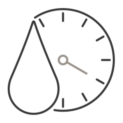 An icon of a clock with a drop of water superimposed in the corner, demonstrating the wash cycle