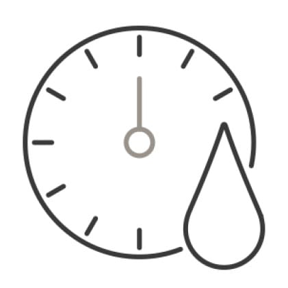 An icon of a clock with a drop of water superimposed in the corner, demonstrating the wash cycle