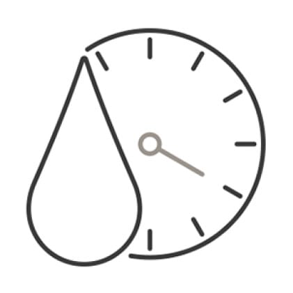 An icon of a clock with a drop of water superimposed on the left side, demonstrating the wash cycle