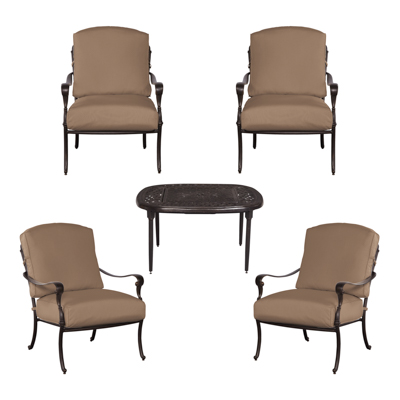 Edington Collection Outdoors The Home Depot Hampton Bay Edington 5 Piece Patio Fire Pit Chat Set With Cushions Included Choose Your Own Color
