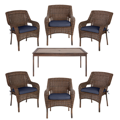 Cambridge Brown Collection Outdoors The Home Depot Hampton Bay Cambridge Brown 7 Piece Wicker Outdoor Dining Set With Blue Cushions