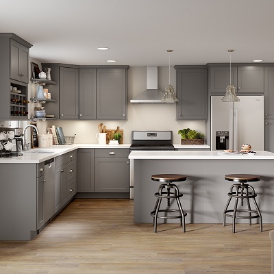 Cambridge Wall Cabinets In Gray Kitchen The Home Depot