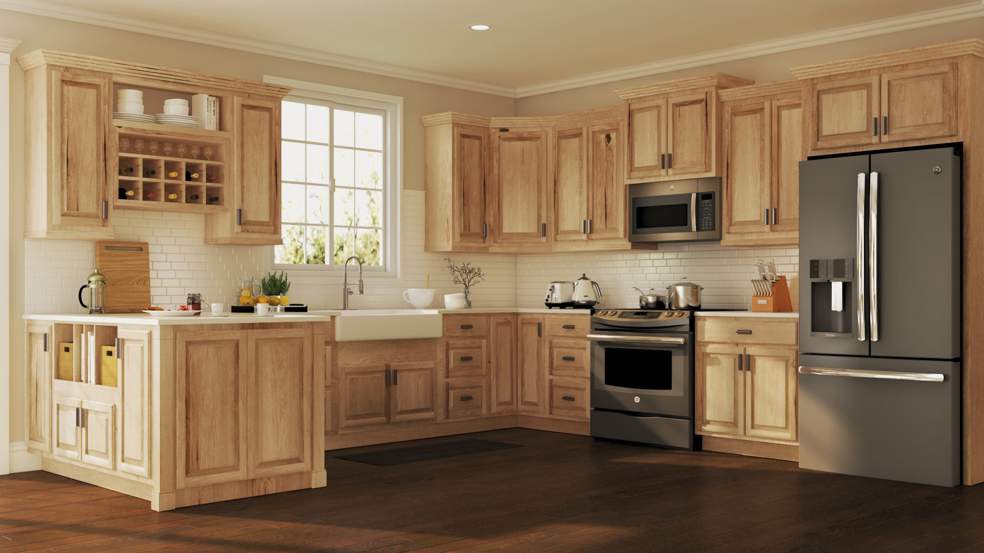 Hampton Wall Kitchen  Cabinets  in Natural  Hickory  Kitchen  